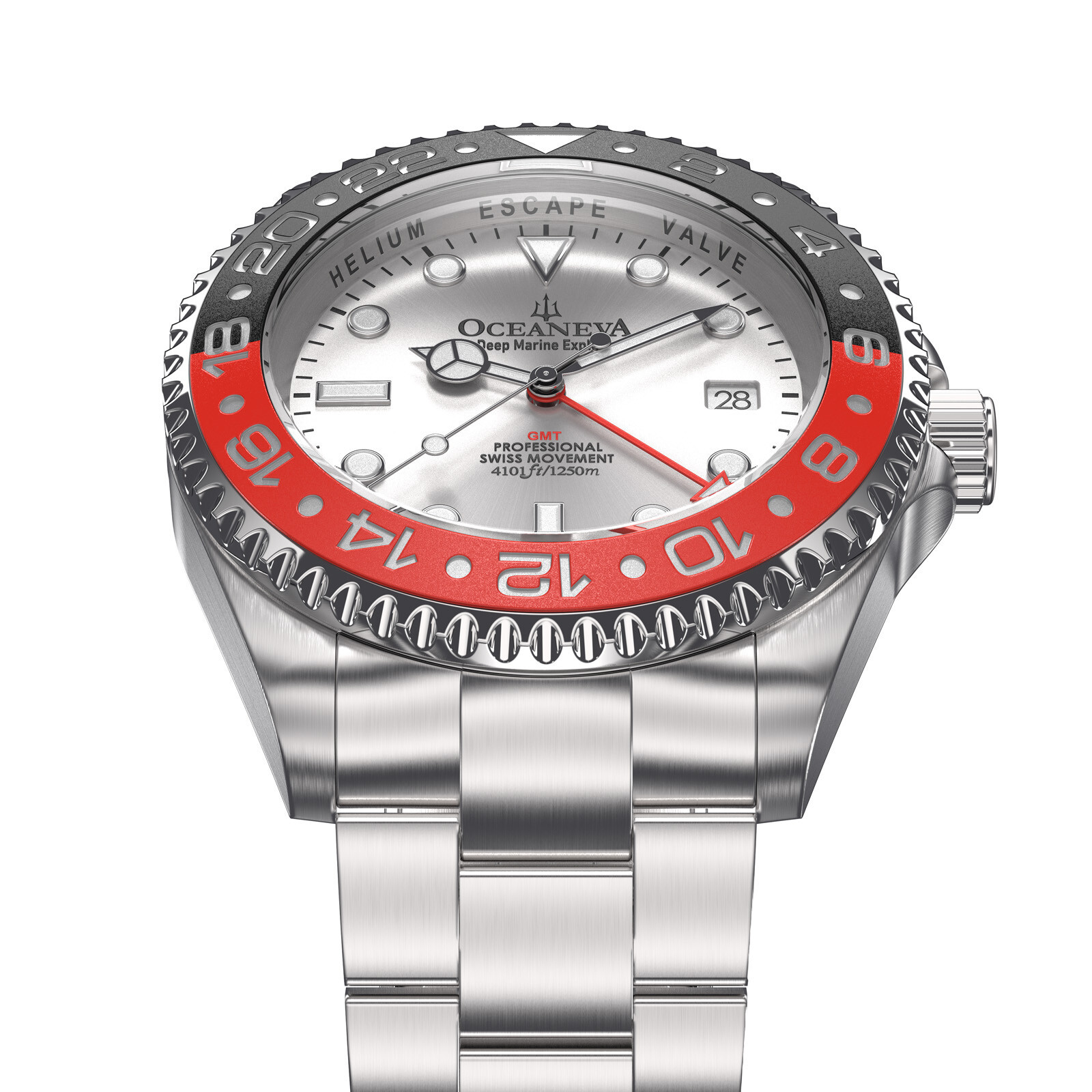 Oceaneva Men’s Deep Marine Explorer GMT Watch 1250M Pro Diver Red and Black