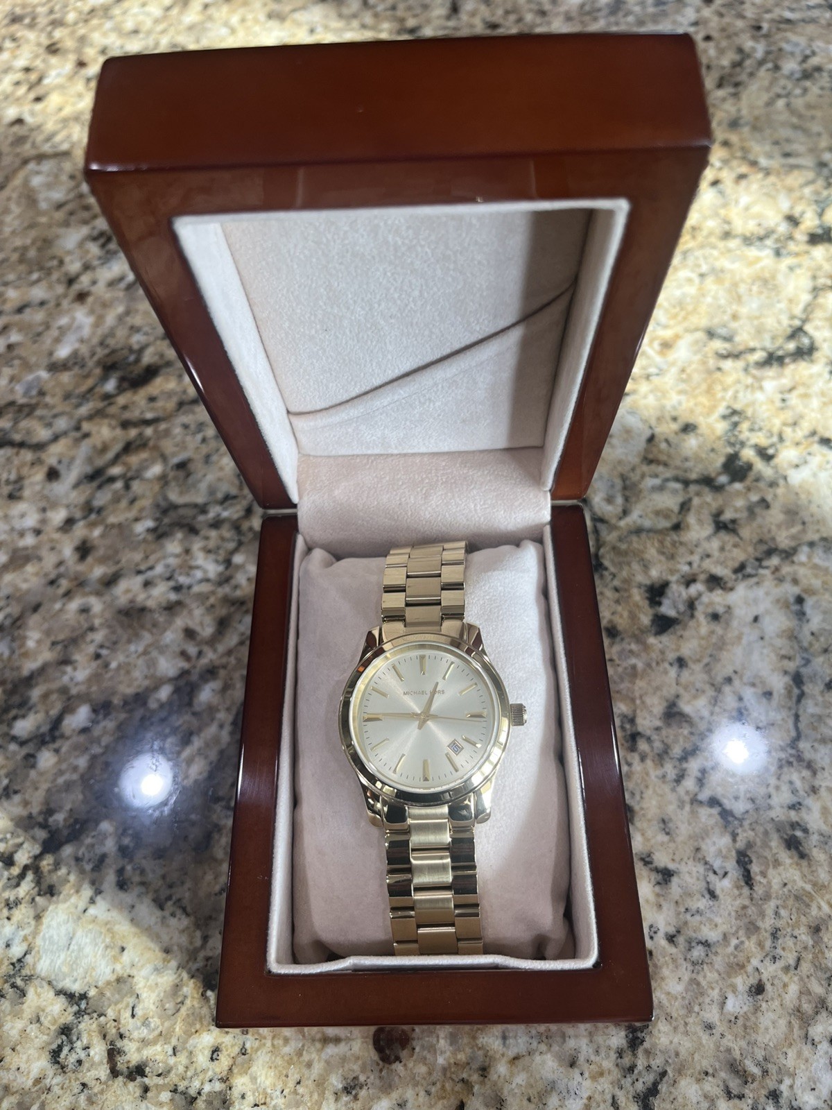 Michael Kors MK5160 Gold Stainless Steel Bracelet Watch & Belair wood Watch Box