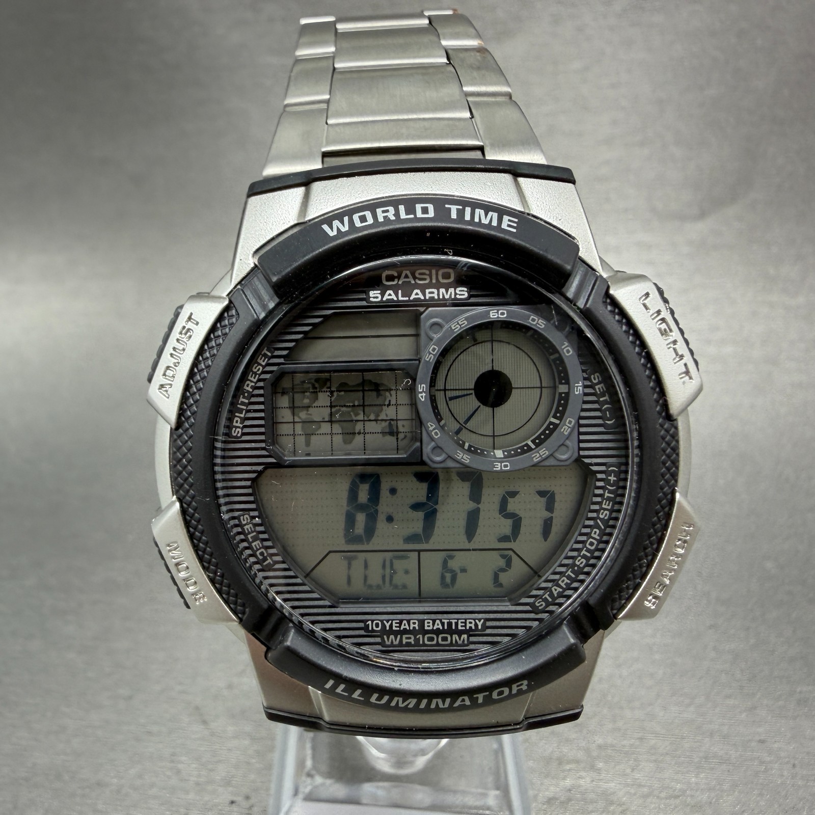 Casio AE-1000W Watch Men 44mm Black Dial Silver World Time Digital New Batt