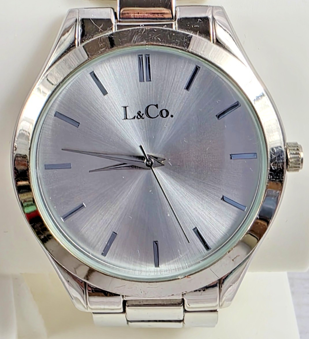L&Co., Men’s Watch, Polished Band, Second Hand, Silver Dial, Battery Operated
