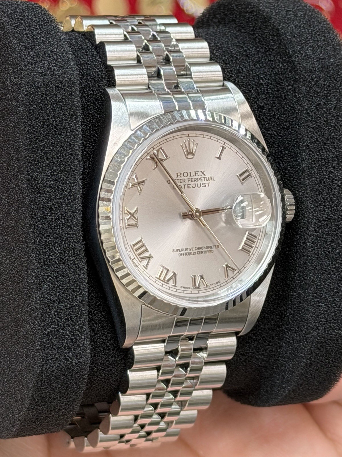 Rolex Datejust 16234 36mm Silver Roman Dial 18K Gold Bezel Steel