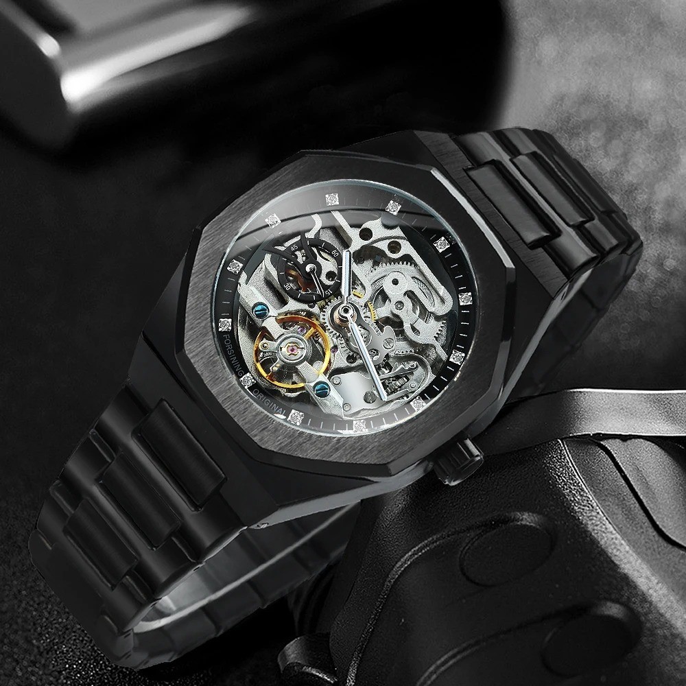 Forsining Casual Automatic Mechanical Watch for Men Luminous Hands Stainless Ste