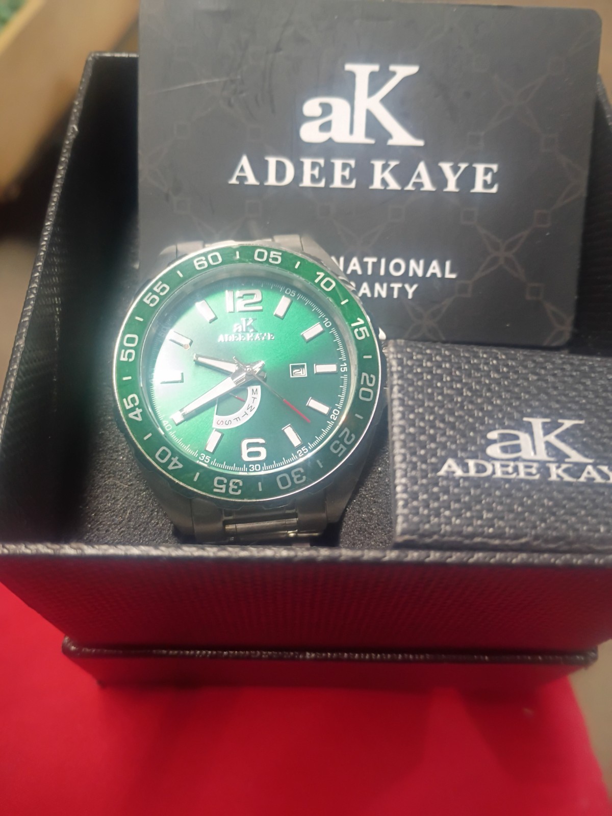 Adee Kaye AK6268-M Men’s Watch | Green Dial & Bezel | Stainless Steel