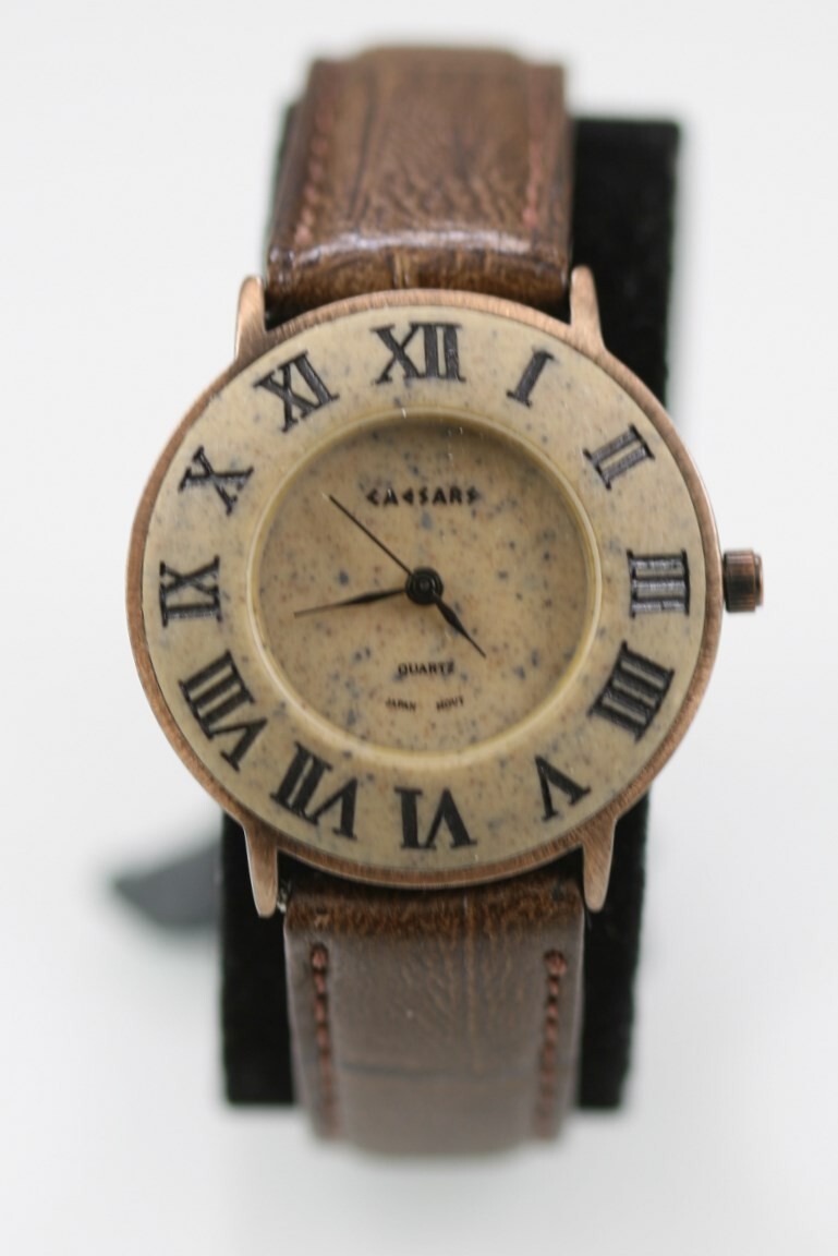 Caesars Women Watch Copper Stainless Steel Leather Brown WR Beige Stone Quartz