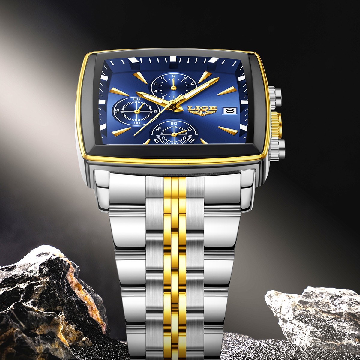 LIGE Men Watch Stainless Steel Quartz Luminous Chronograph Business Wristwatch