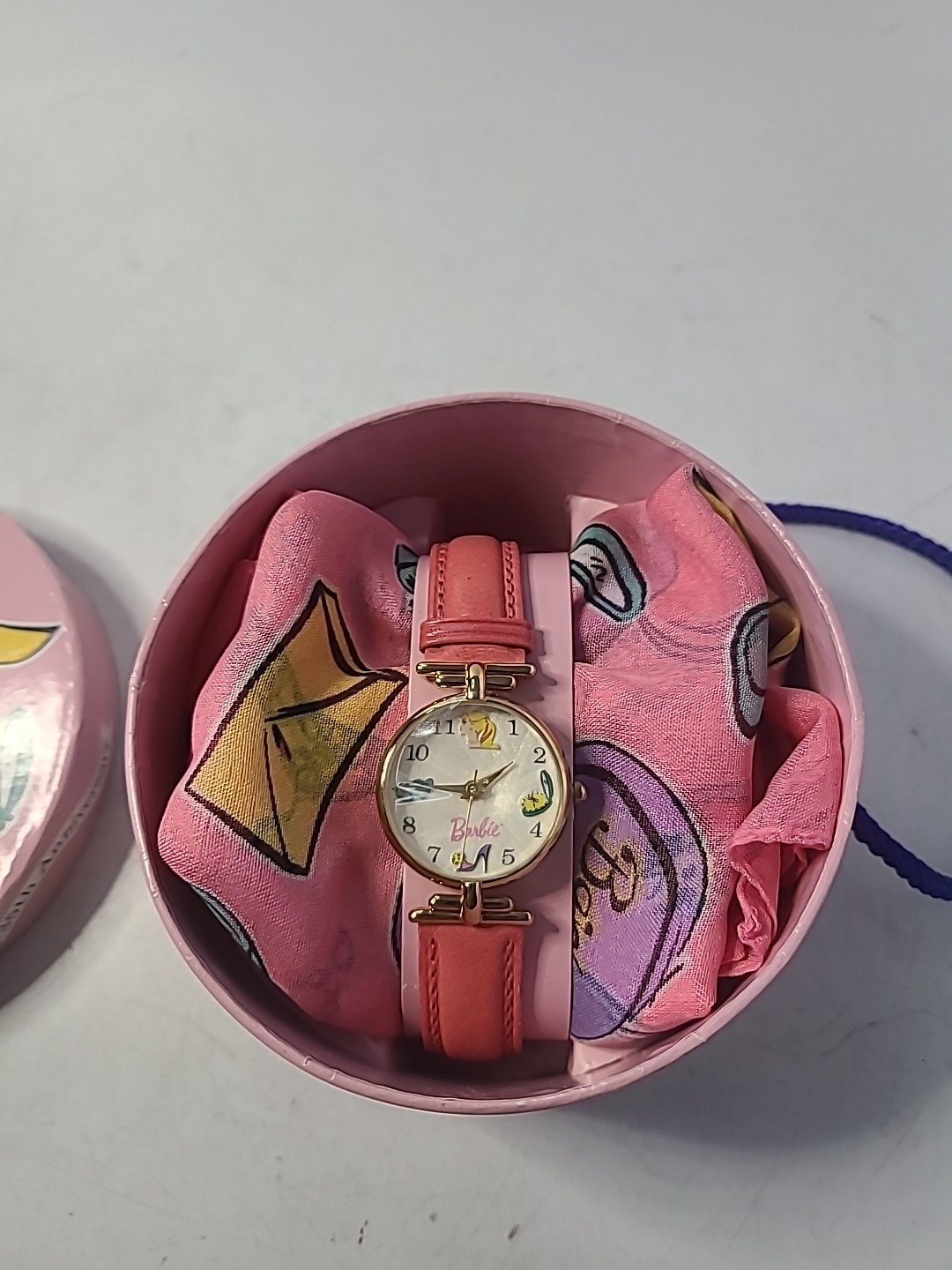 VTG Fossil Barbie Watch Ltd Edition 1994 w/ Scarf Box Pink Gold Tone