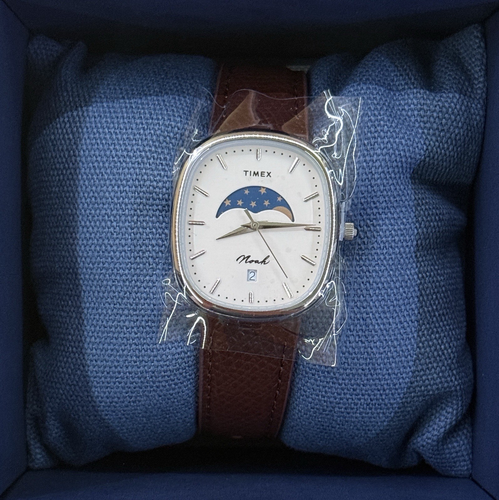 Noah x Timex Oval Moon Phase Silver Brown In Box From Japan Rare New F/S