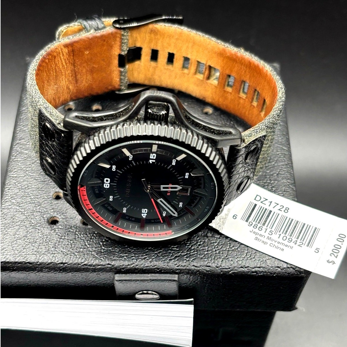 Diesel Rollcage DZ1728 Black Dial Canvas Leather Men’s Watch 46mm