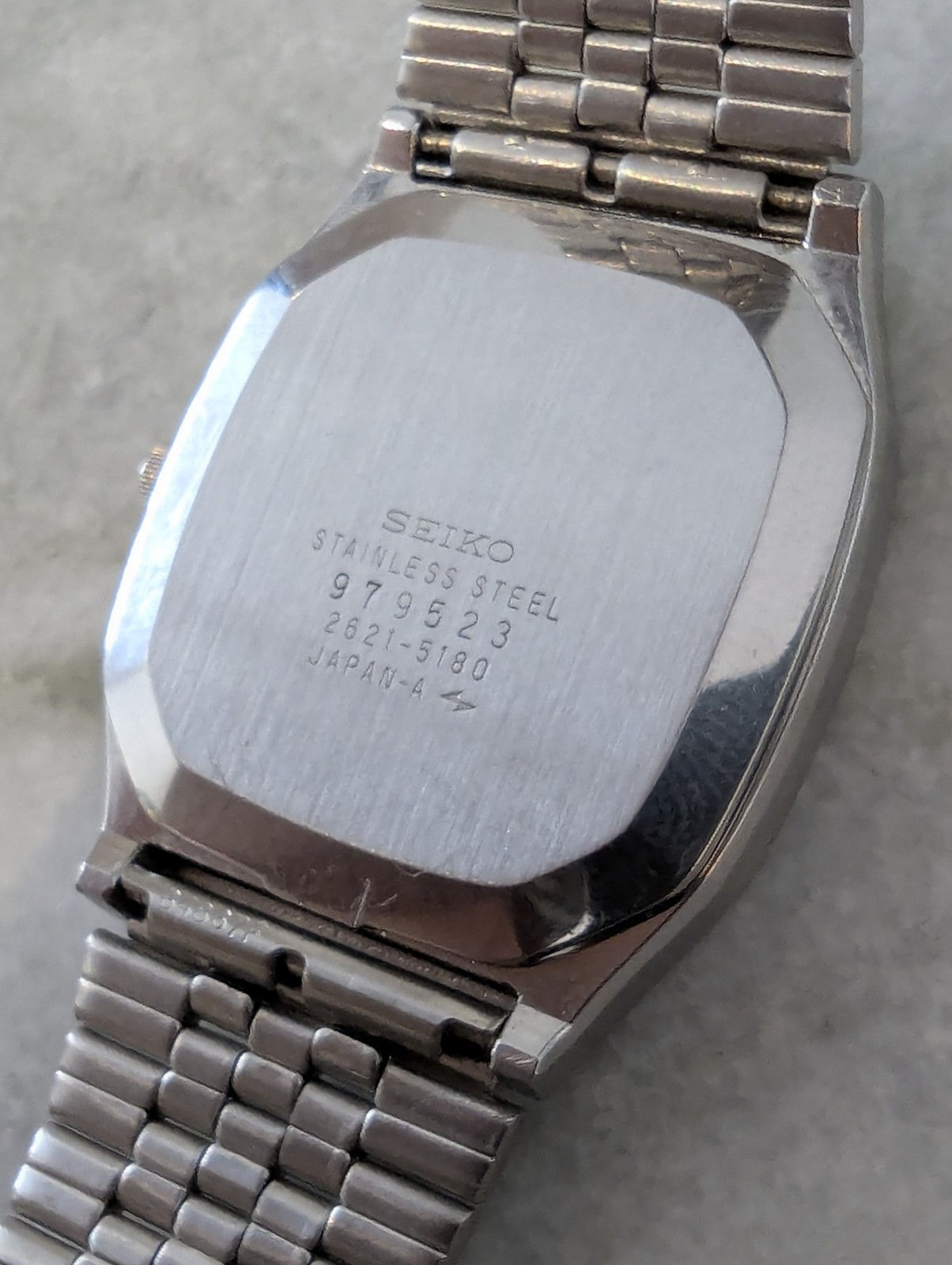 1979 Seiko Emblem 2621-5180 Tank Quartz Watch Silver Dial Vintage JDM Bambi