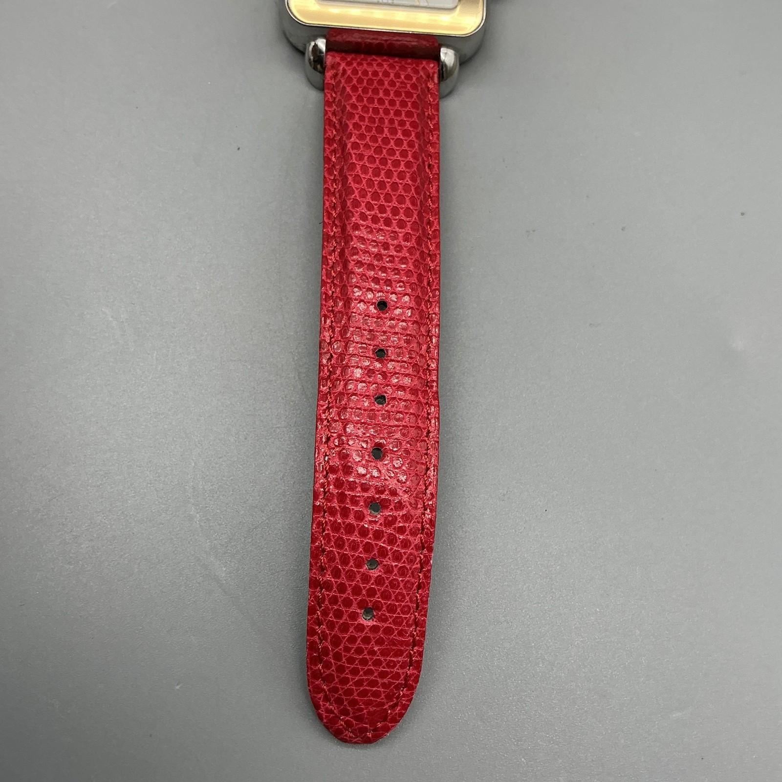 Michele Deco Sport Women Watch 34mm Silver Tone Red Leather Date New Battery