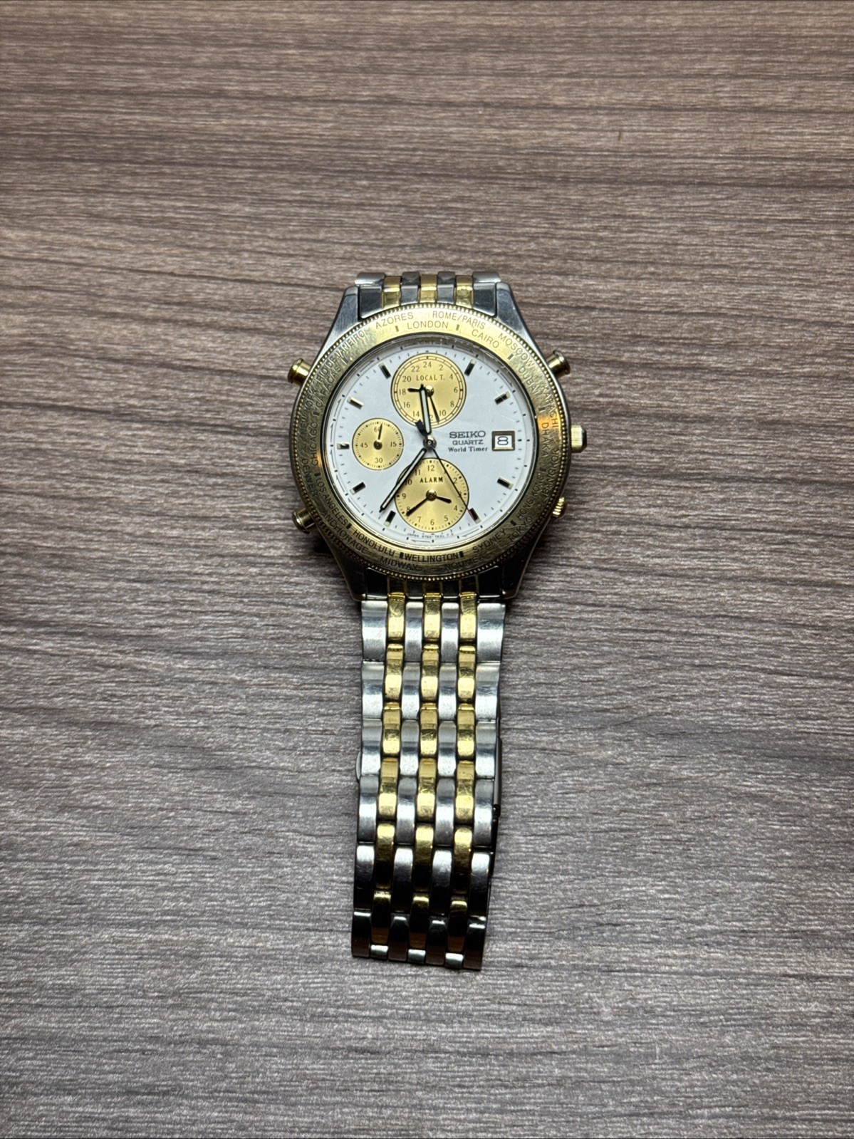 Auth Vintage SEIKO WORLD TIME 5T52-7A20 Date Quartz Men’s Watch D#B1334