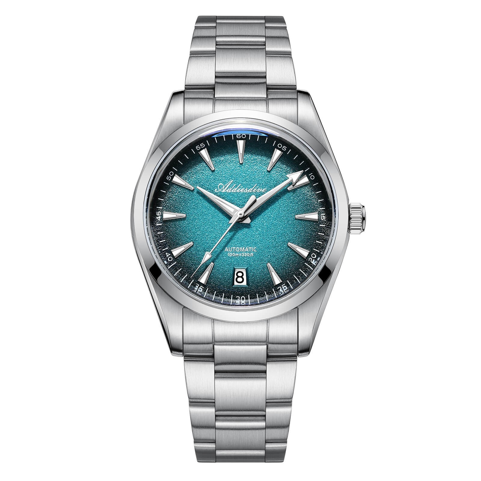ADDIESDIVE BLUE FUME CRACKED ENAMEL DIAL WATCH 39MM SPORT SWISS BGW9 K1 CRYSTAL