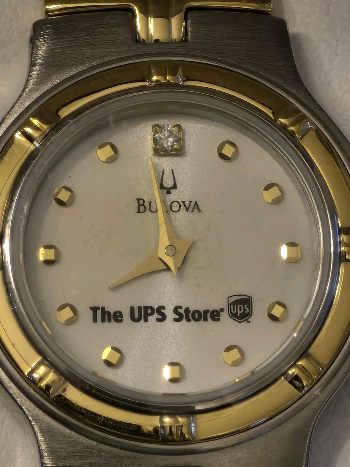 Bulova White Genuine Diamond UPS logo Women Watch 27 mm Needs Battery, NEW