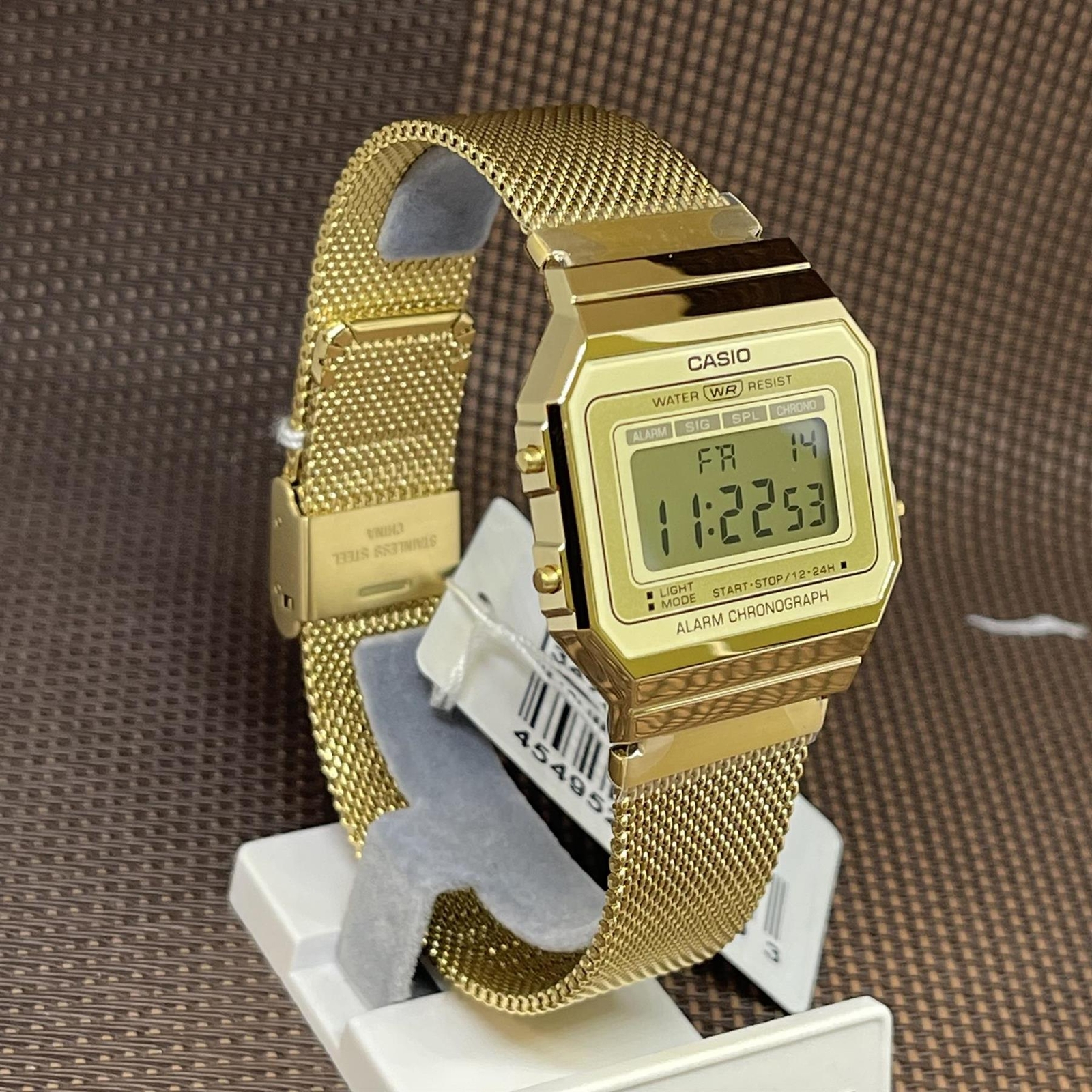 Casio A700WMG-9A Vintage Series Gold Stainless Steel Mesh Band Digital Watch