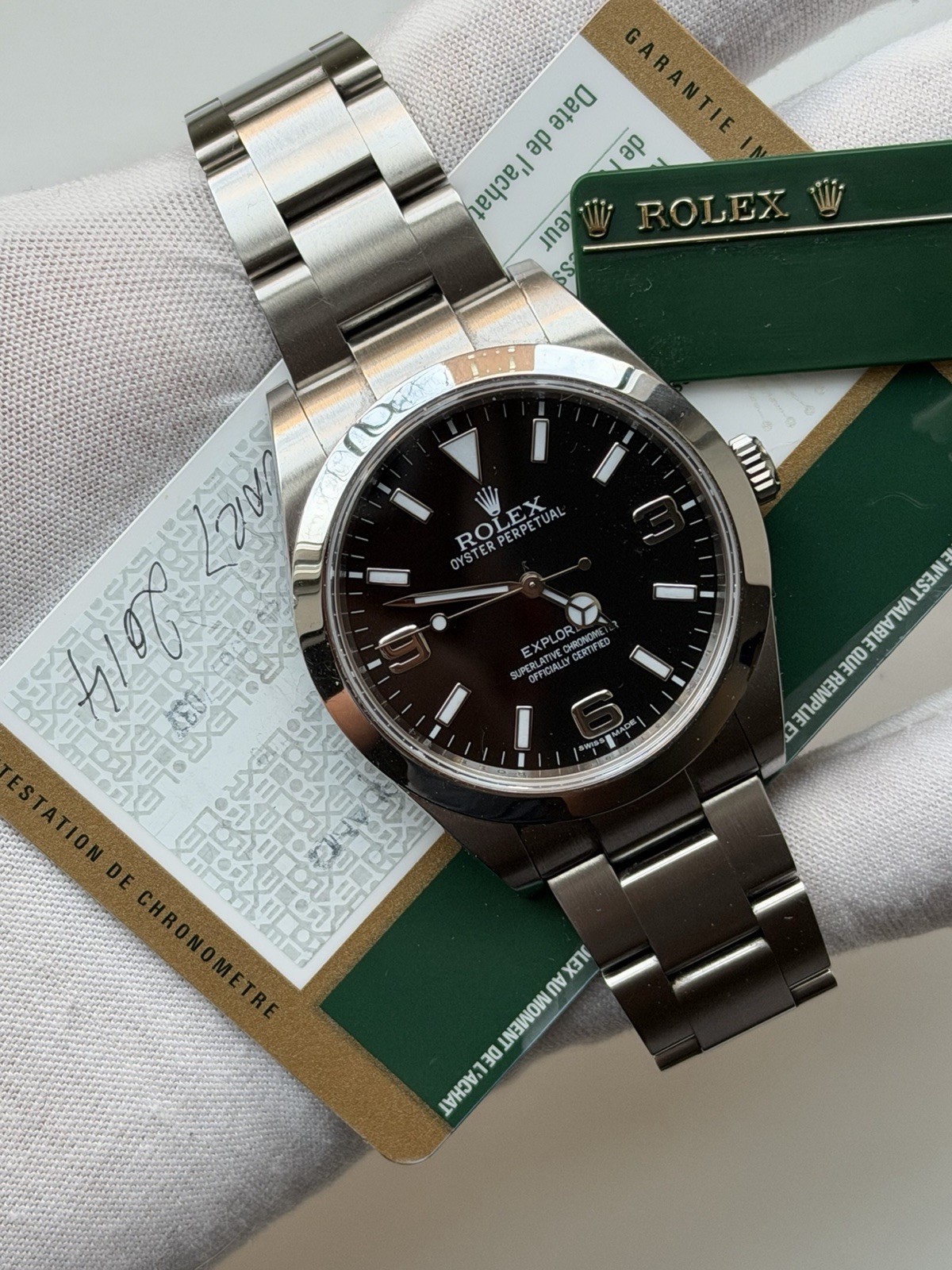 2014 CARD ROLEX EXPLORER I 214270 MK1 BLACK ARABIC STAINLESS STEEL 39MM WATCH