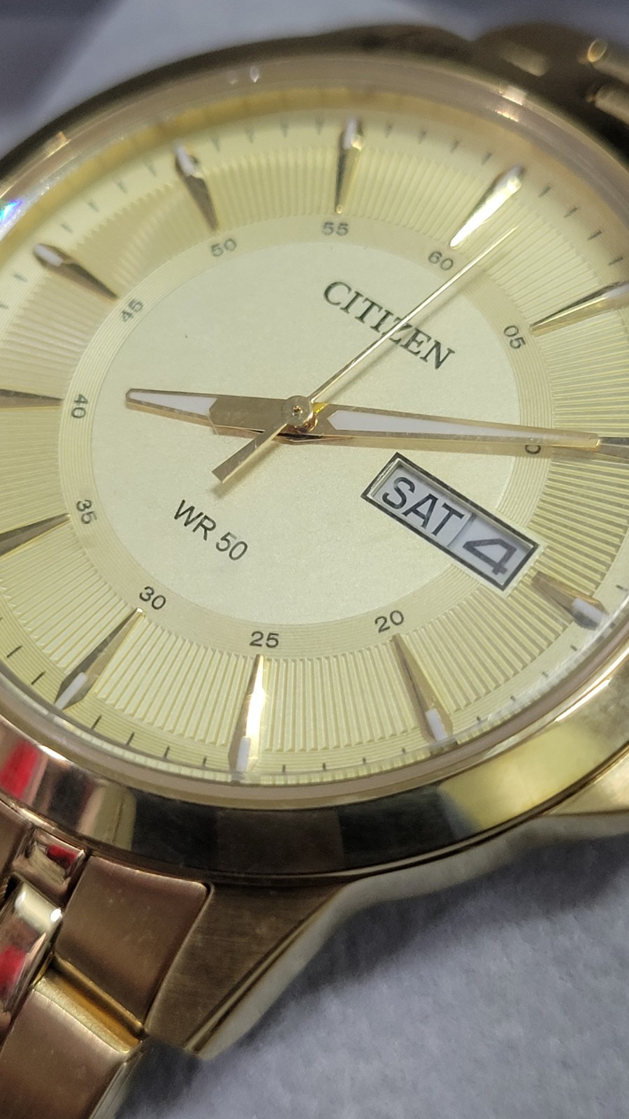 Citizen Mens Quartz Gold Tone Stainless Steel Day Date Watch BF2013-56P
