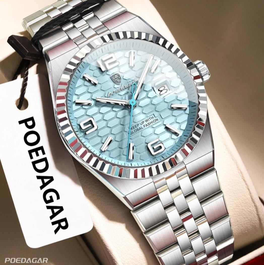 42MM POEDAGAR Quartz Luxury Men’s Watch 30M Waterproof Jubilee Band Luminous NEW