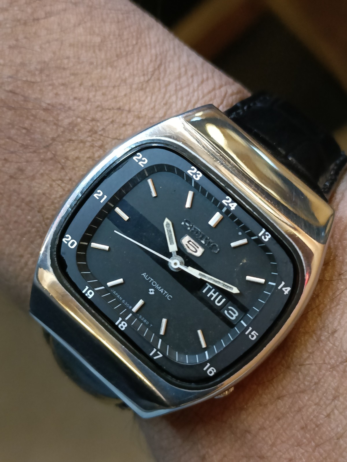 VINTAGE SEIKO 5 AUTOMATIC BLACK DIAL JAPAN 6309-523A MEN’S WORKING CONDITION