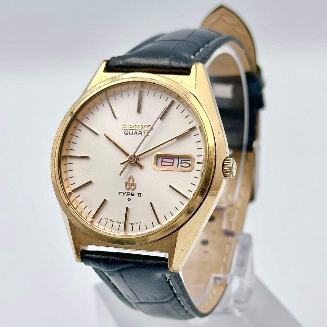 SEIKO Type II 7546-8000 Day Date Quartz Wristwatch Working Vintage