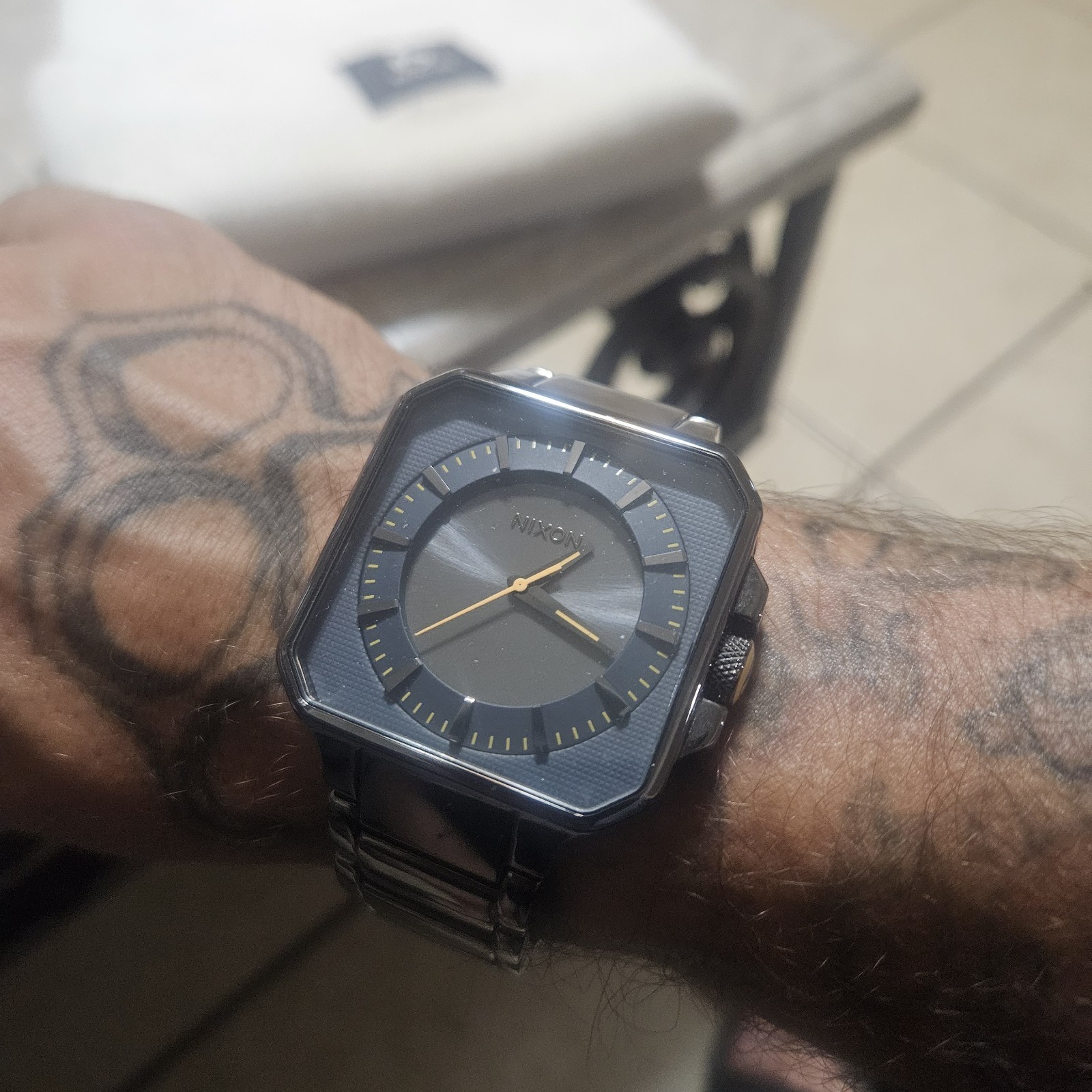 Nixon The Platform 40mm Square Quartz Gunmetal SS Bracelet 100m Box