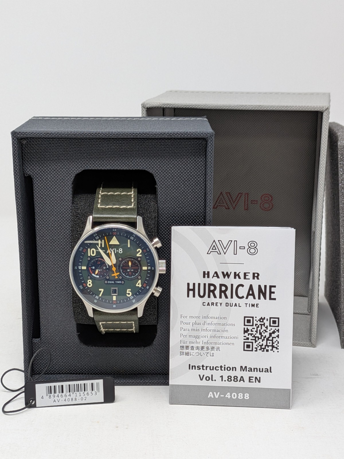AVI-8 Hawker Hurricane Carey Dual Time Watch AV-4088-02 w/ Box Manual Hang Tag
