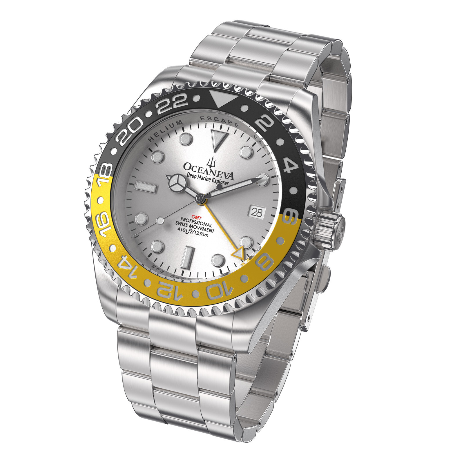 Oceaneva Men’s Deep Marine Explorer GMT Watch 1250M Pro Diver Yellow and Black