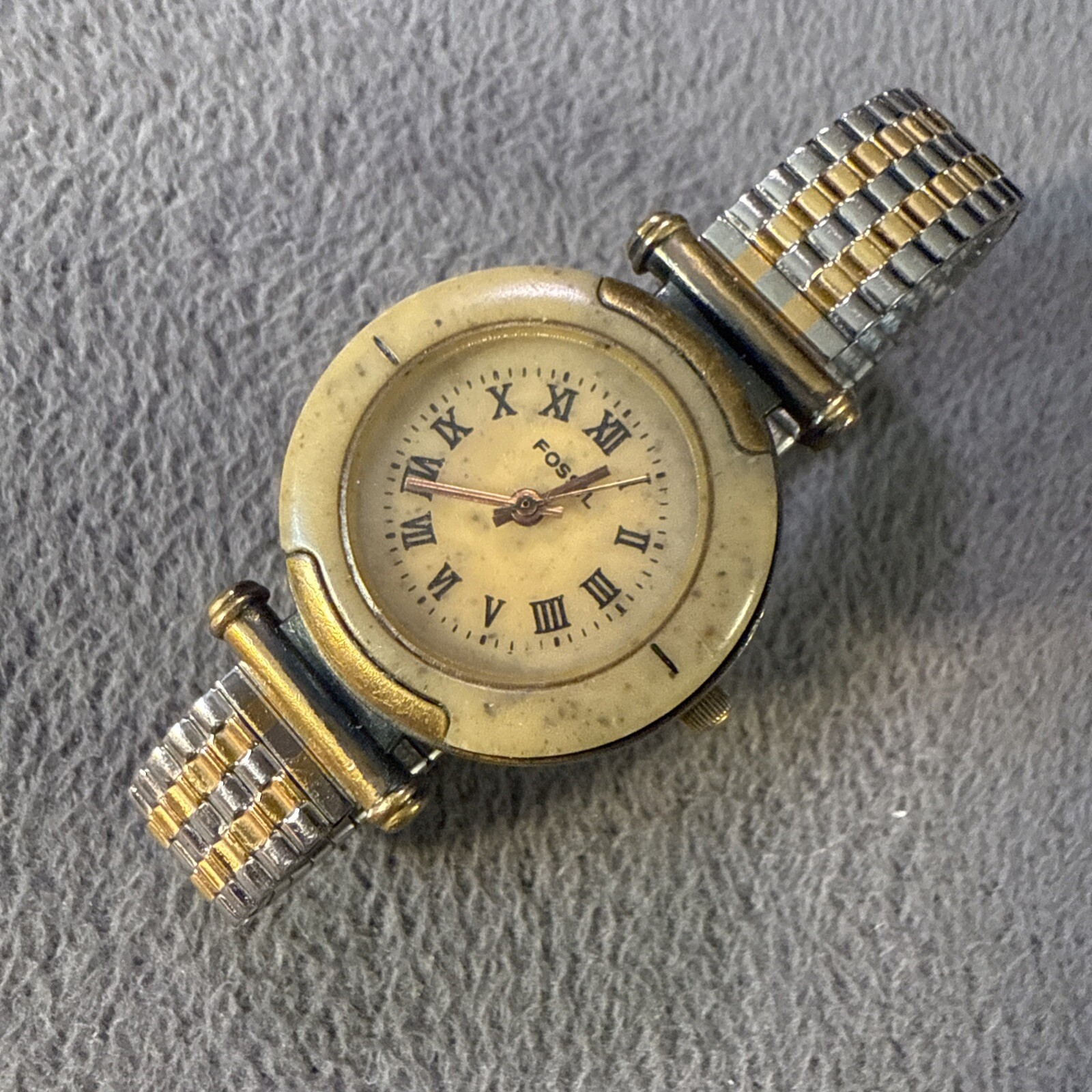 Vtg Fossil Watch Women 29mm Stone Dial BW-6747 Metal Band – New Battery