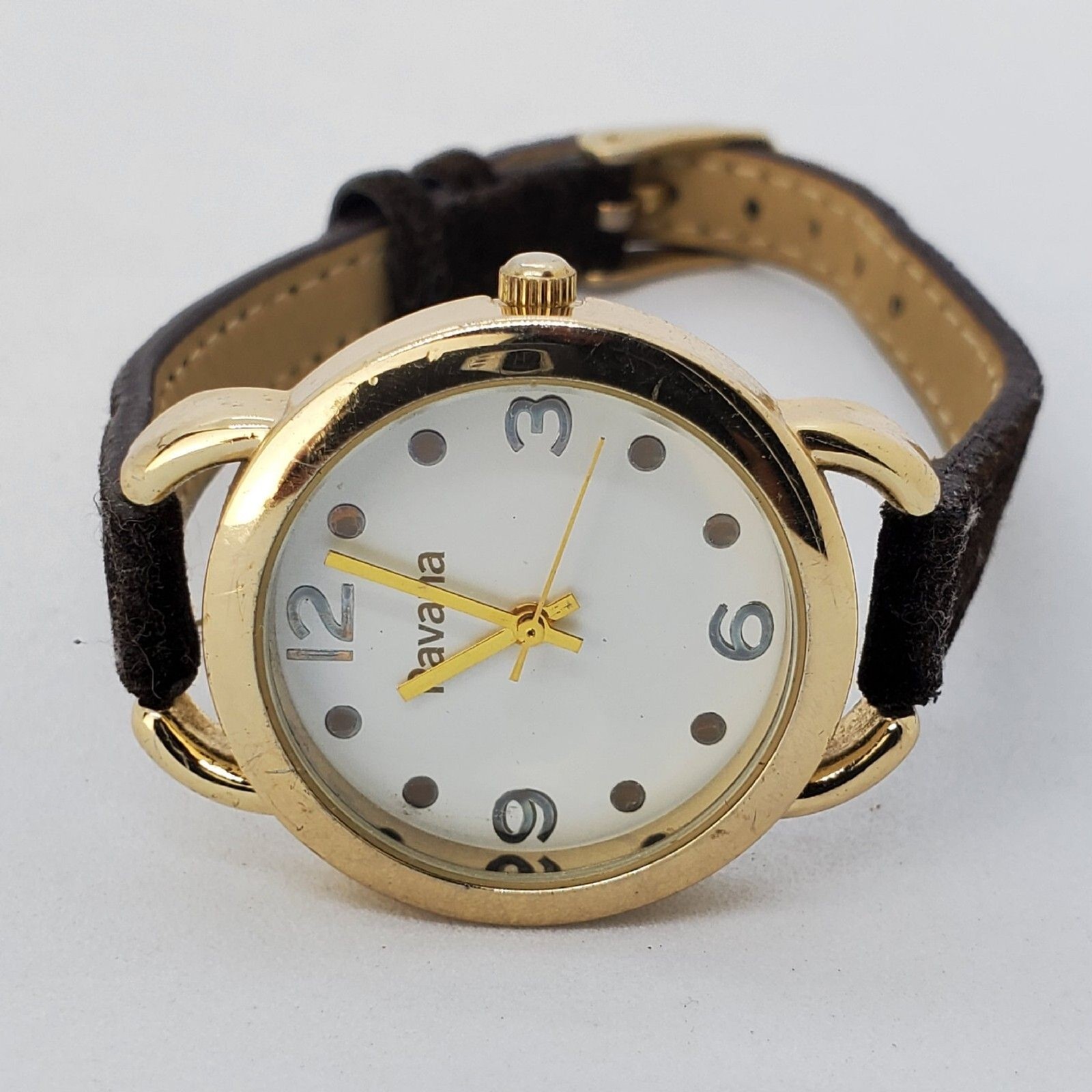 Pavana 32MM Watch Women White Dial Black Suede Leather Bands New Battery