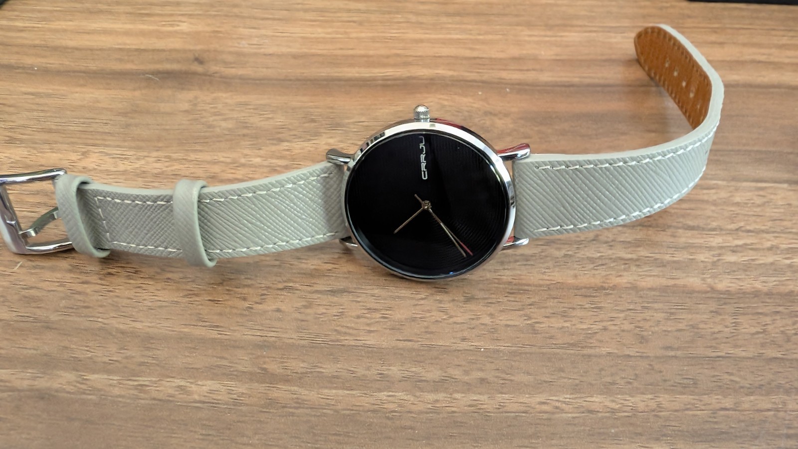 CRRJU Men’s Minimalist Wrist Watch – Black Dial, Silver Case, Gray Leather Band