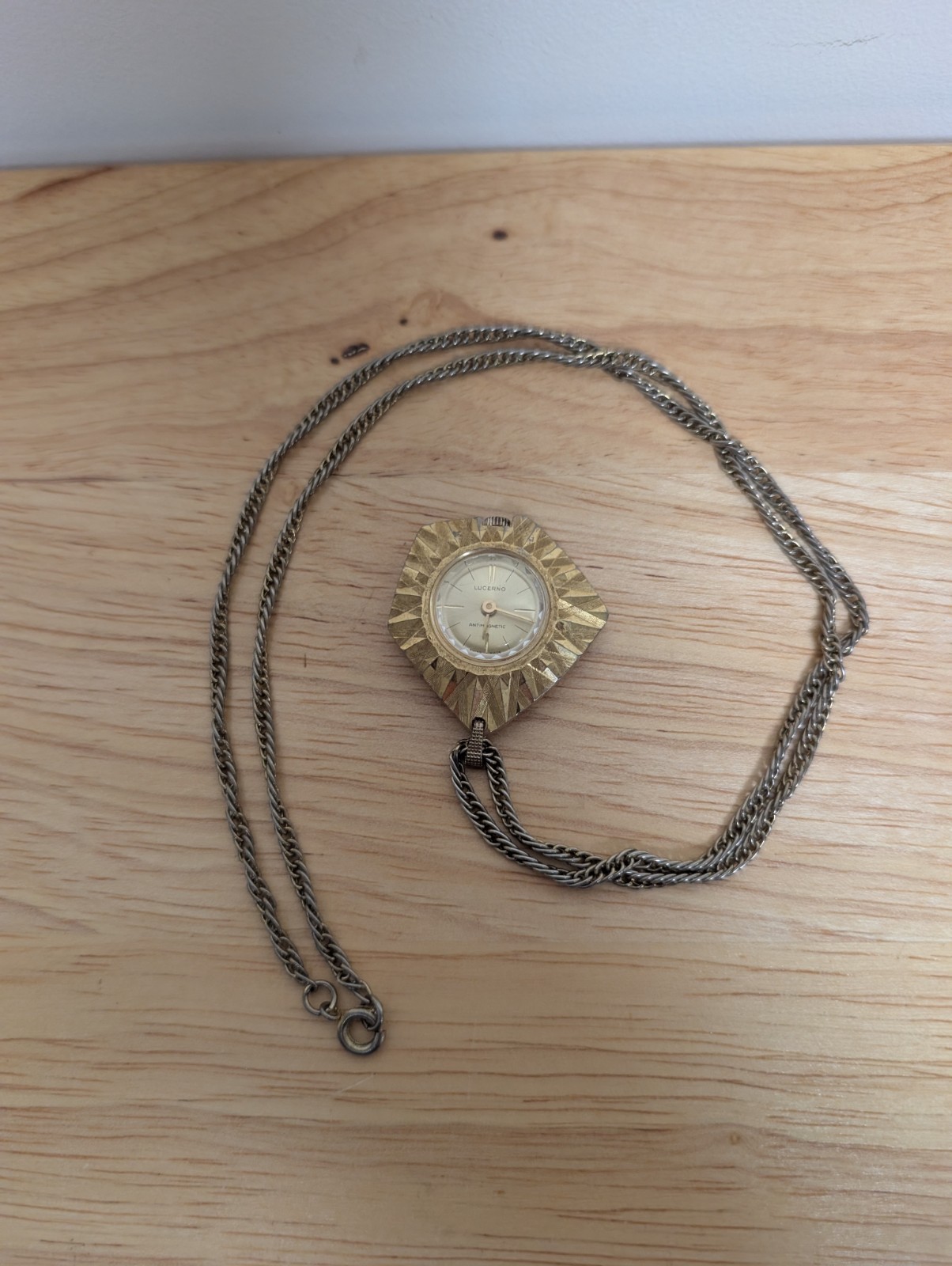 Vintage Swiss Lucreno Pendant Watch Wind Up Running & Erwin Brass Pearl Necklace