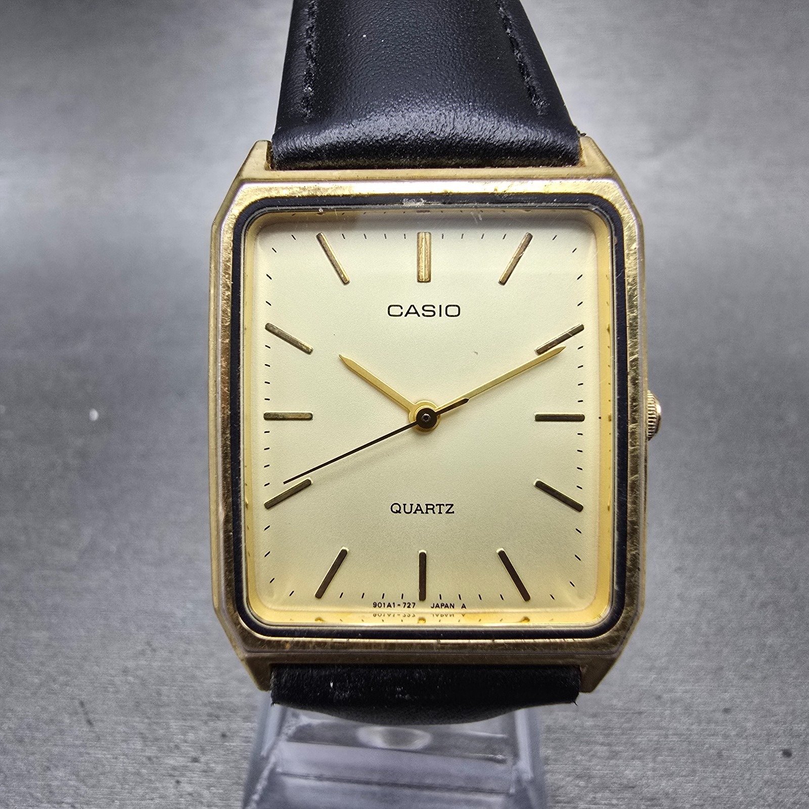 Casio Tank Watch Men 27mm Champagne Dial Gold Tone Rectangle MQ-313 New Battery