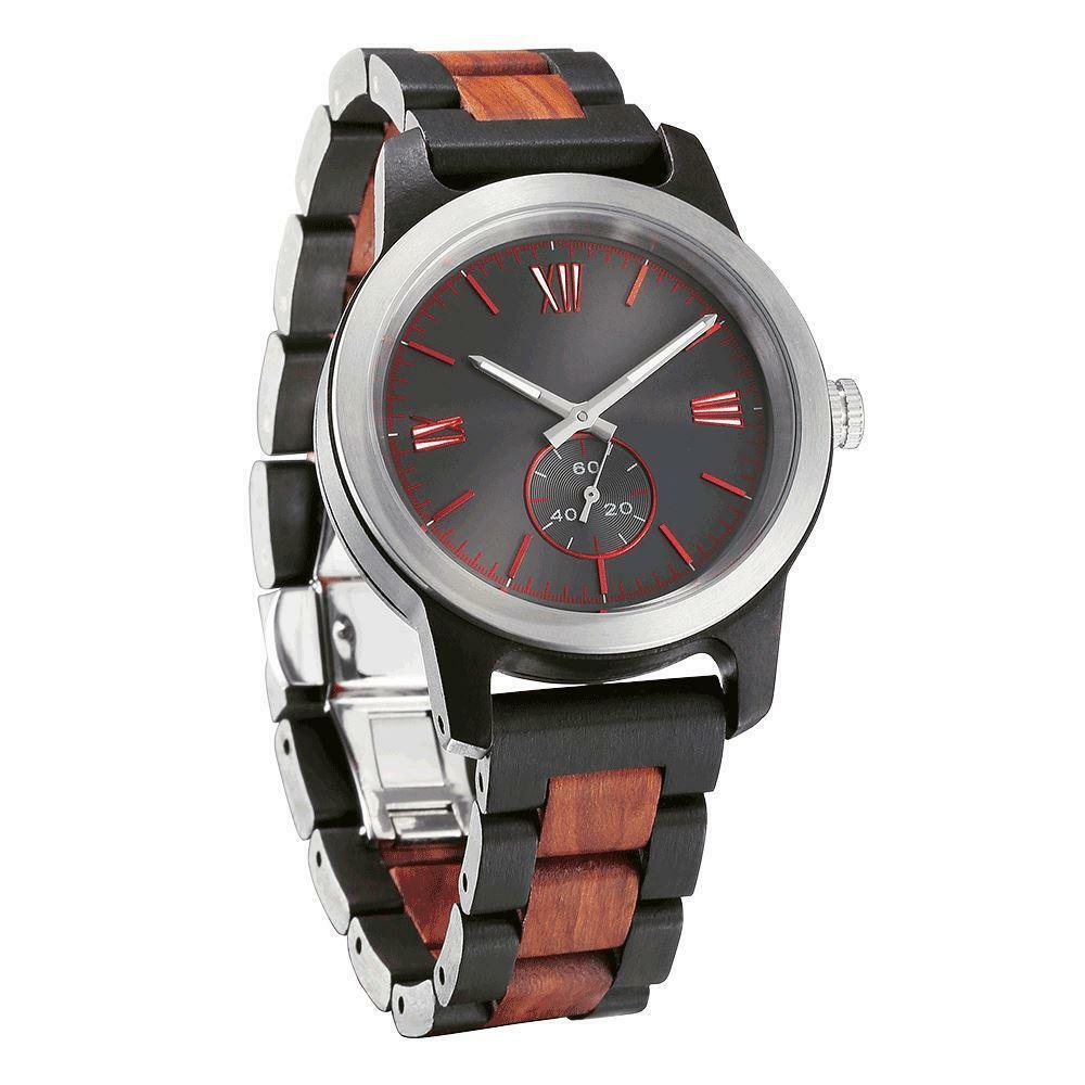 Men’s Handcrafted Engraving Ebony & Rose Wood Watch – Best Gift Idea!
