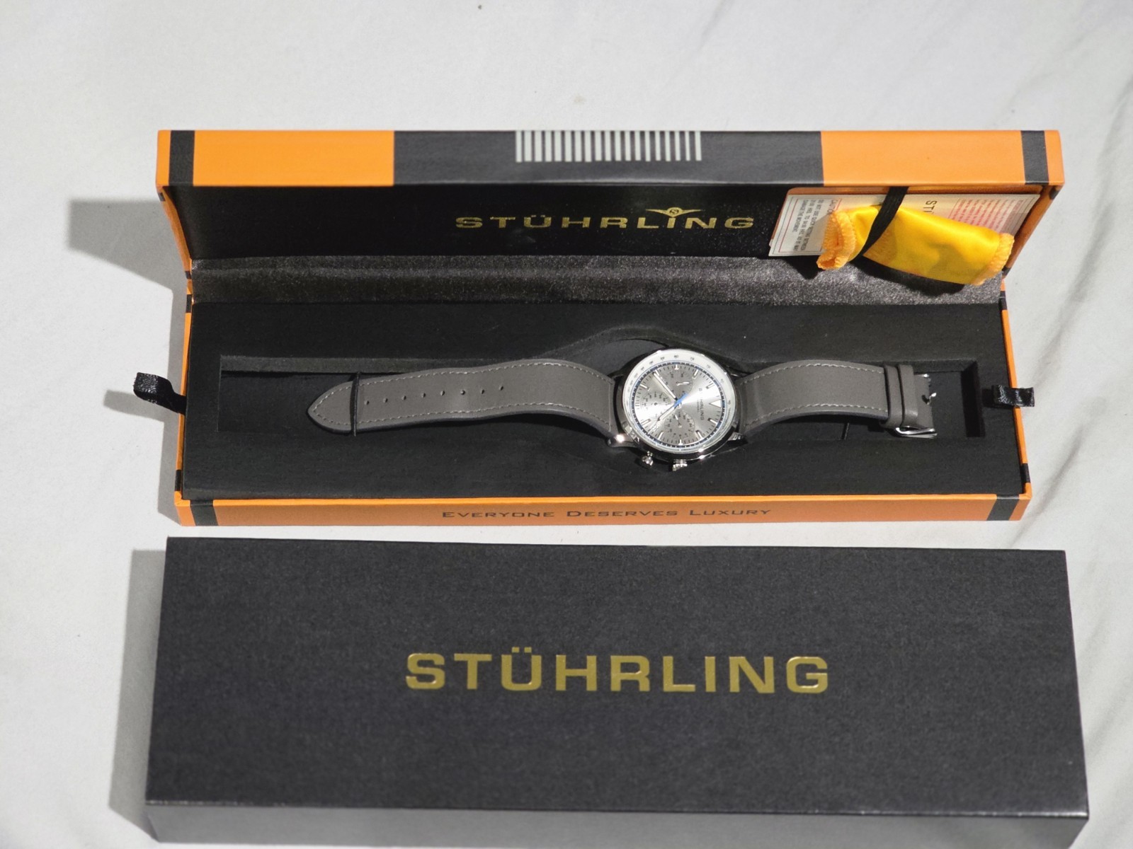 Stührling Monaco Silver Quartz Chronograph Watch 44mm With Leather Strap