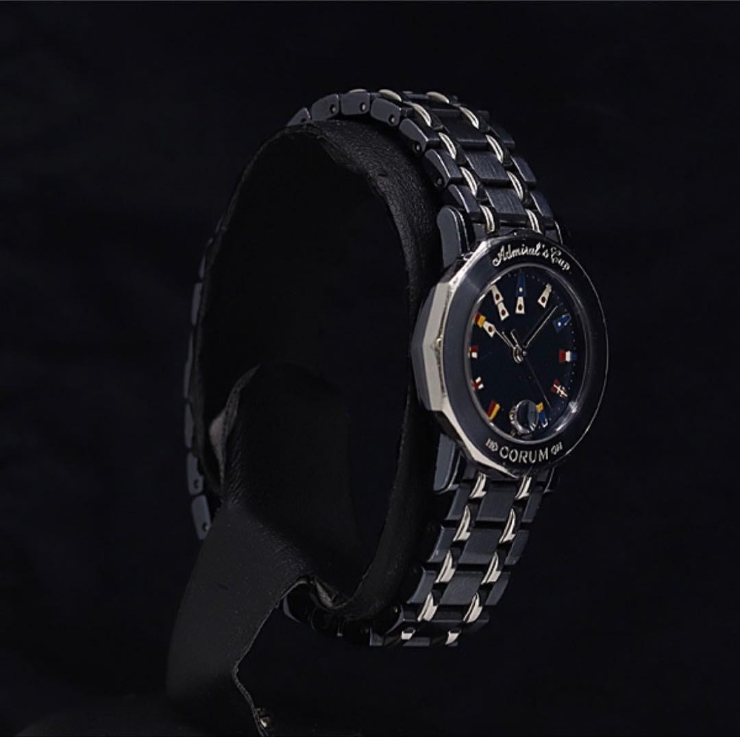 Corum Admiral’s Cup Watch Black Octagonal Case Multi-Flag Dial