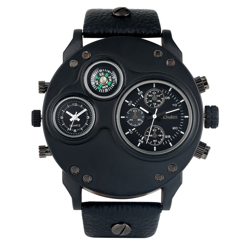 Oulm Dual Time Zone Big Dial Compass Men’s Military Sport Quartz Wrist Watch