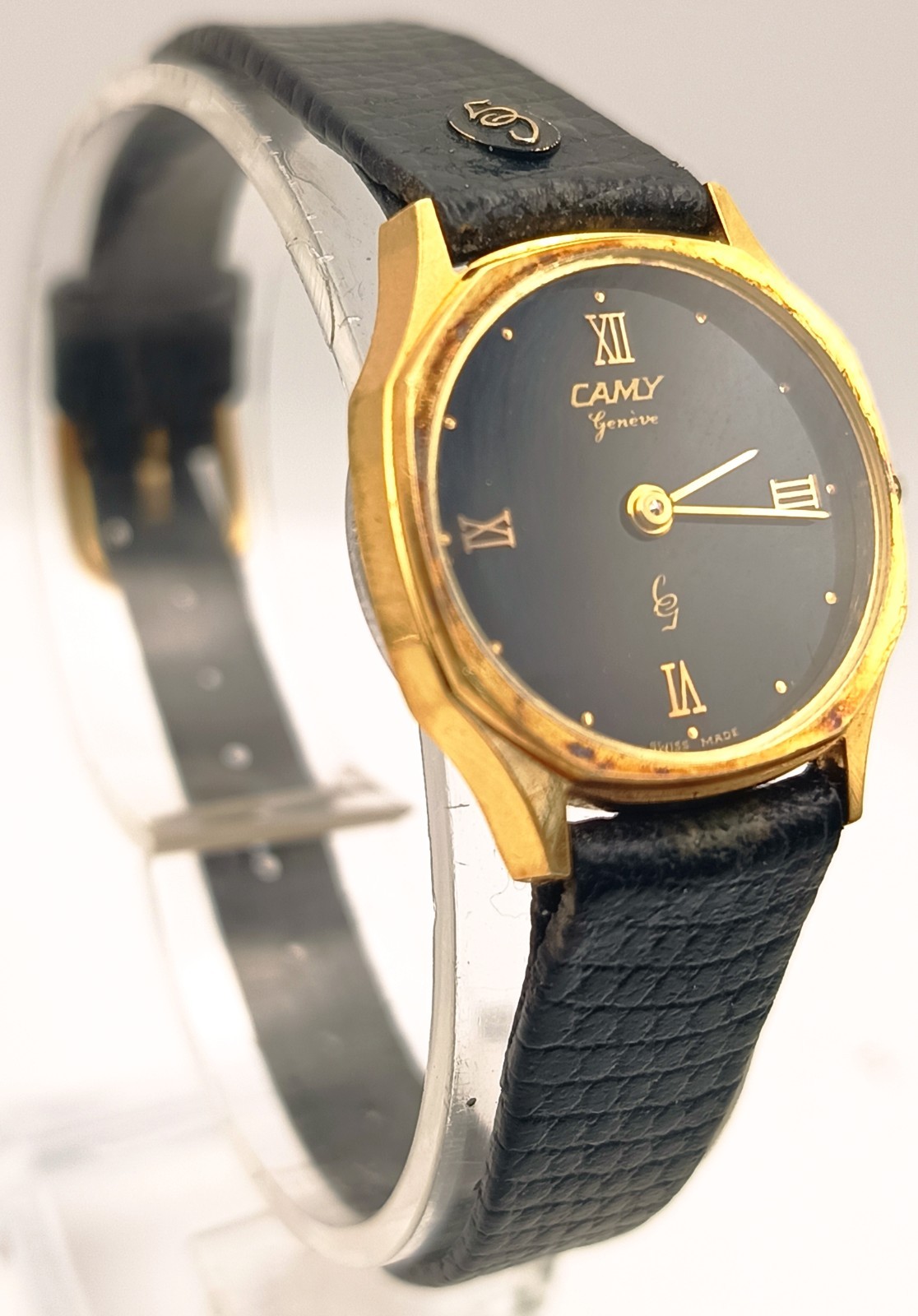 Vintage CAMY Geneve Swiss Made Black Dial Roman Ladies Watch Original Strap