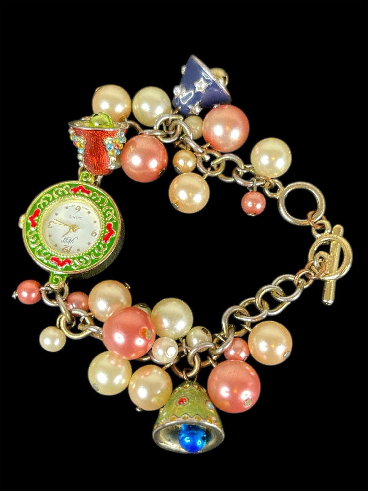 Jennie B Holiday Christmas Charm Watch Bells Holly Gold Tone Untested
