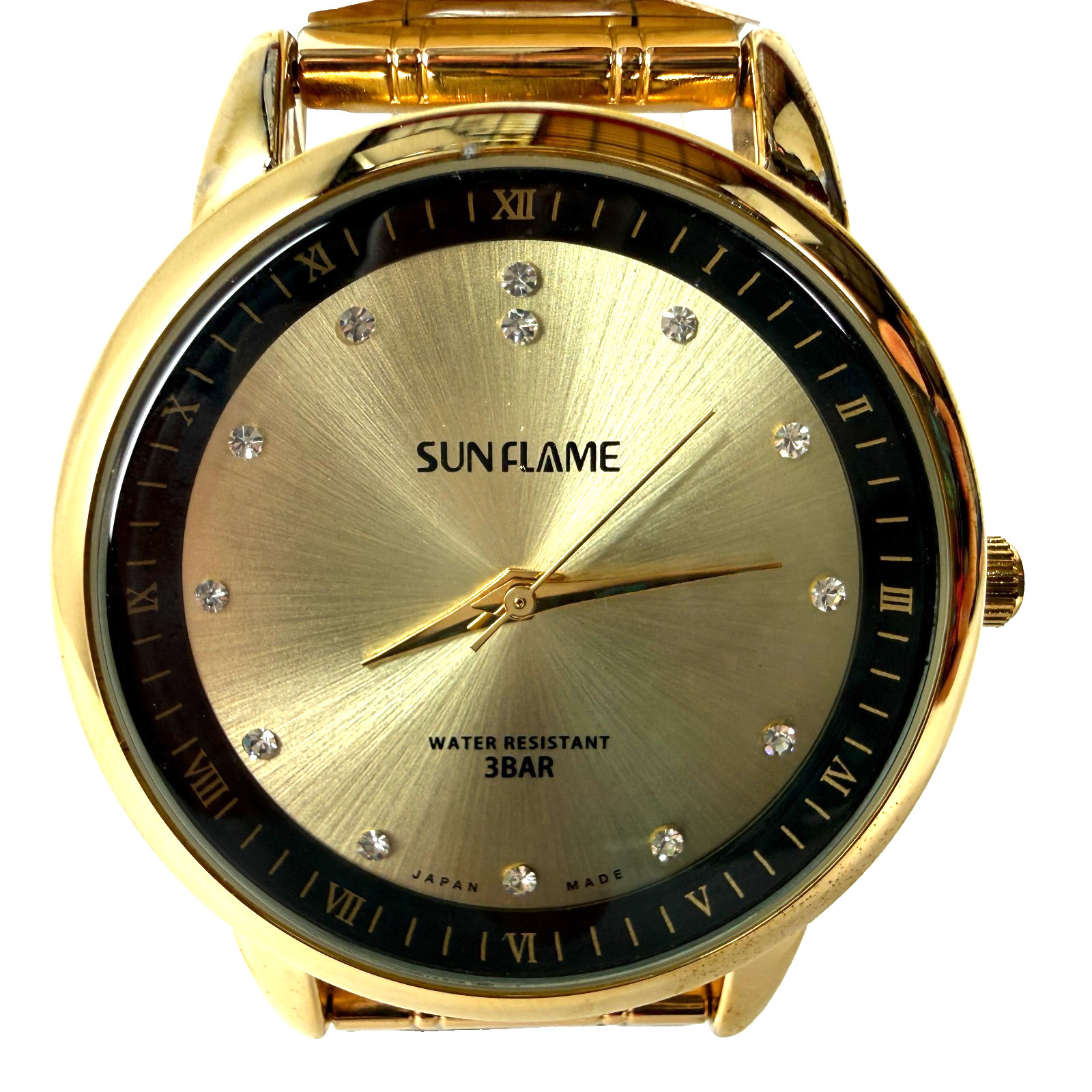 Sun Flame MJG29 NOS JDM Japan Import Quartz Watch Gold Tone NEW IN PACKAGE 38mm