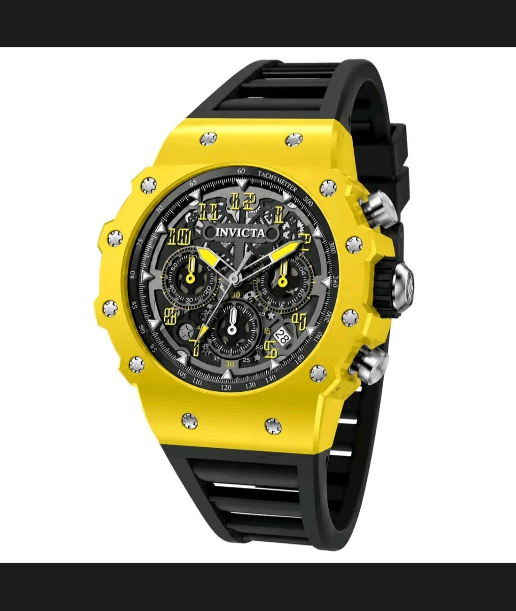 Invicta Bolt Men’s Quartz Chronograph 52mm Yellow Case Black Silicone 100m