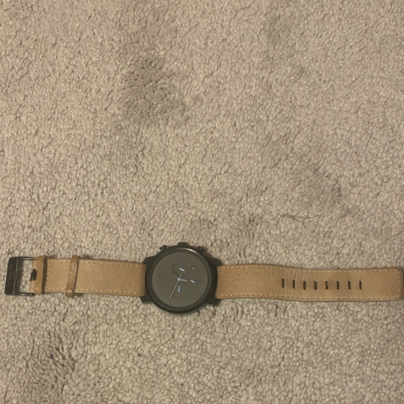 MVMT Chronograph Quartz Men’s Watch Beige Leather Band Black Case Date Indicator