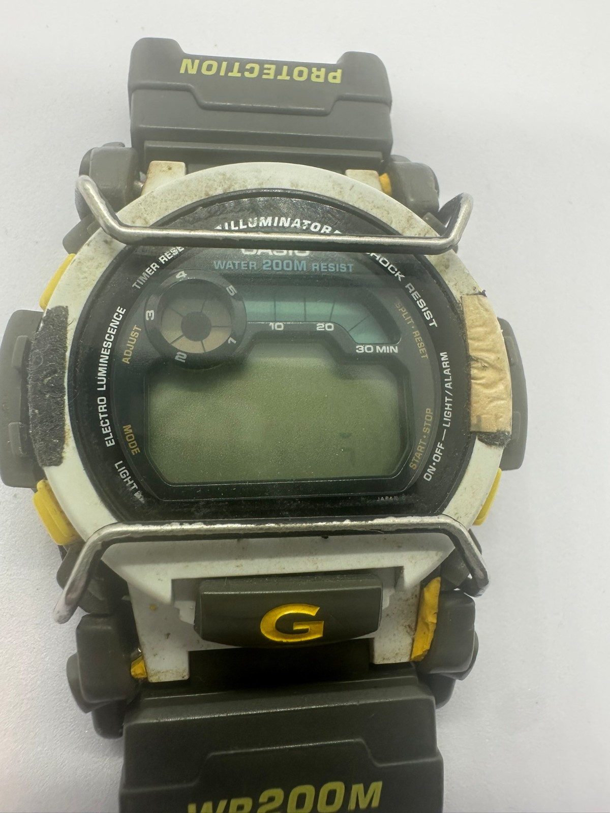 Casio G-Shock DW-002 Yellow Grey Digital Watch Parts Project Backlight Working