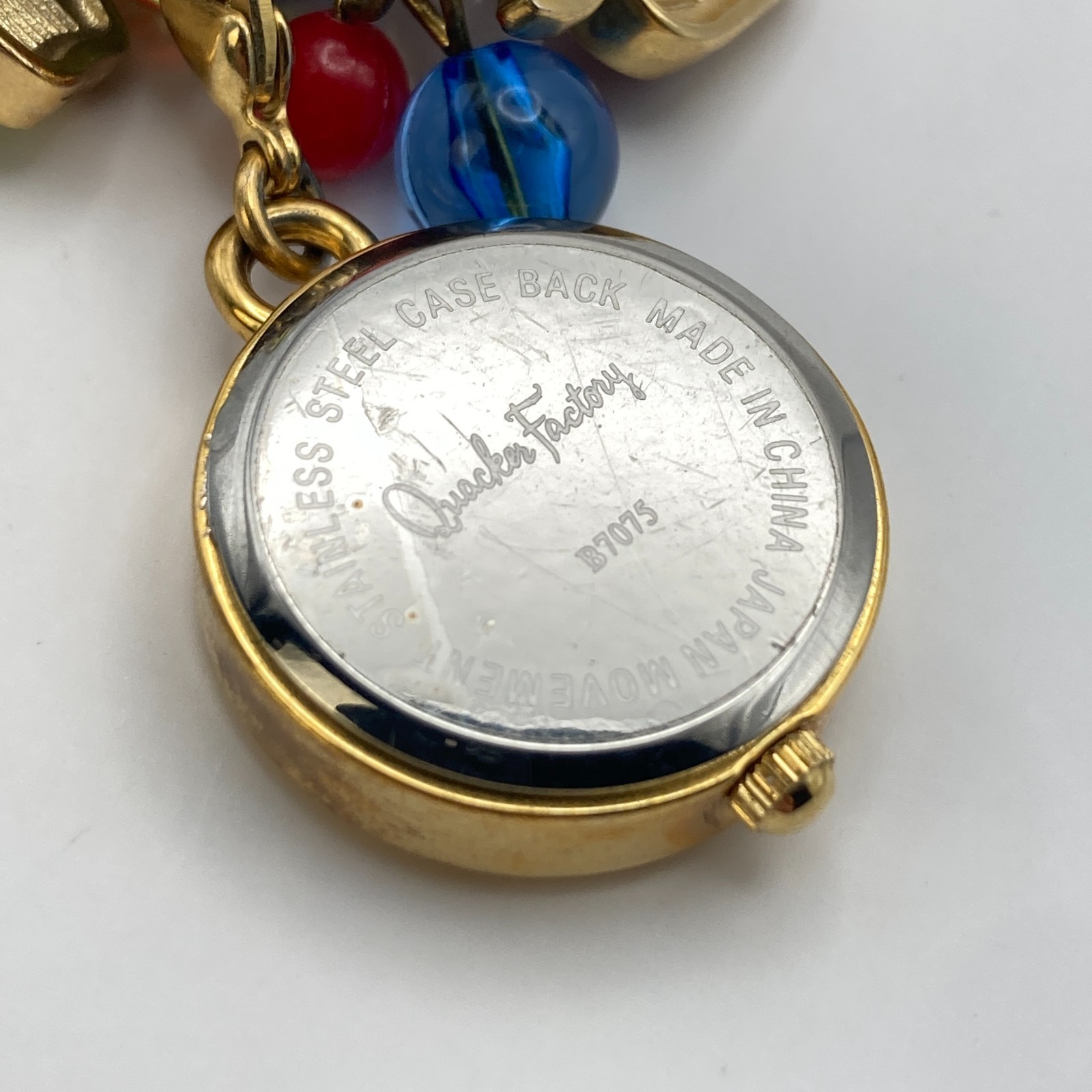 Quacker Factory Women’s Charm Bracelet Watch Gold Tone Teacher New Battery 7.25″
