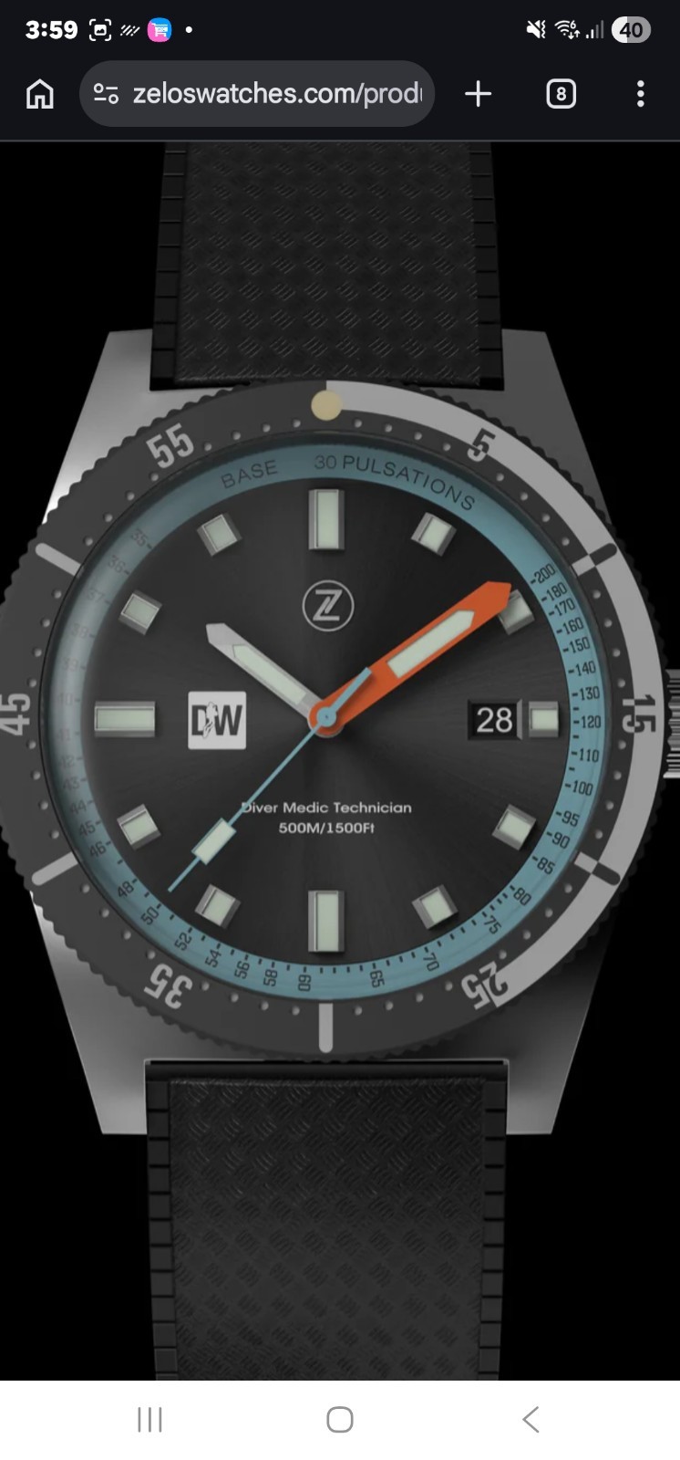 Sold out Zelos DMT Diver Medic Technician Date 500m 316L Swiss Sellita SW200-1