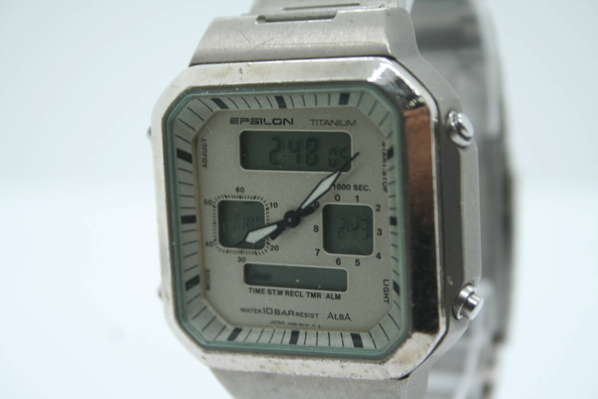 Good Condition Working Item Vintage SEIKO Alba Epsilon V085 5010 Digital Titaniu