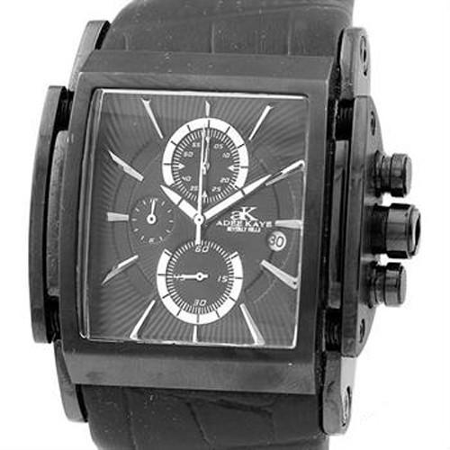 ADEE KAYE MENS SS LEATHER STRAP CHRONOGRAPH QUARTZ WATCH NEW BLACK AK9294-MIPB