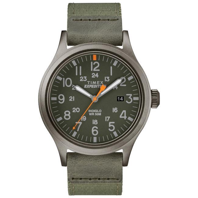 Timex TW4B140009J 40 mm Mens Expedition Scout Leather & Nylon Strap Watch Gre…