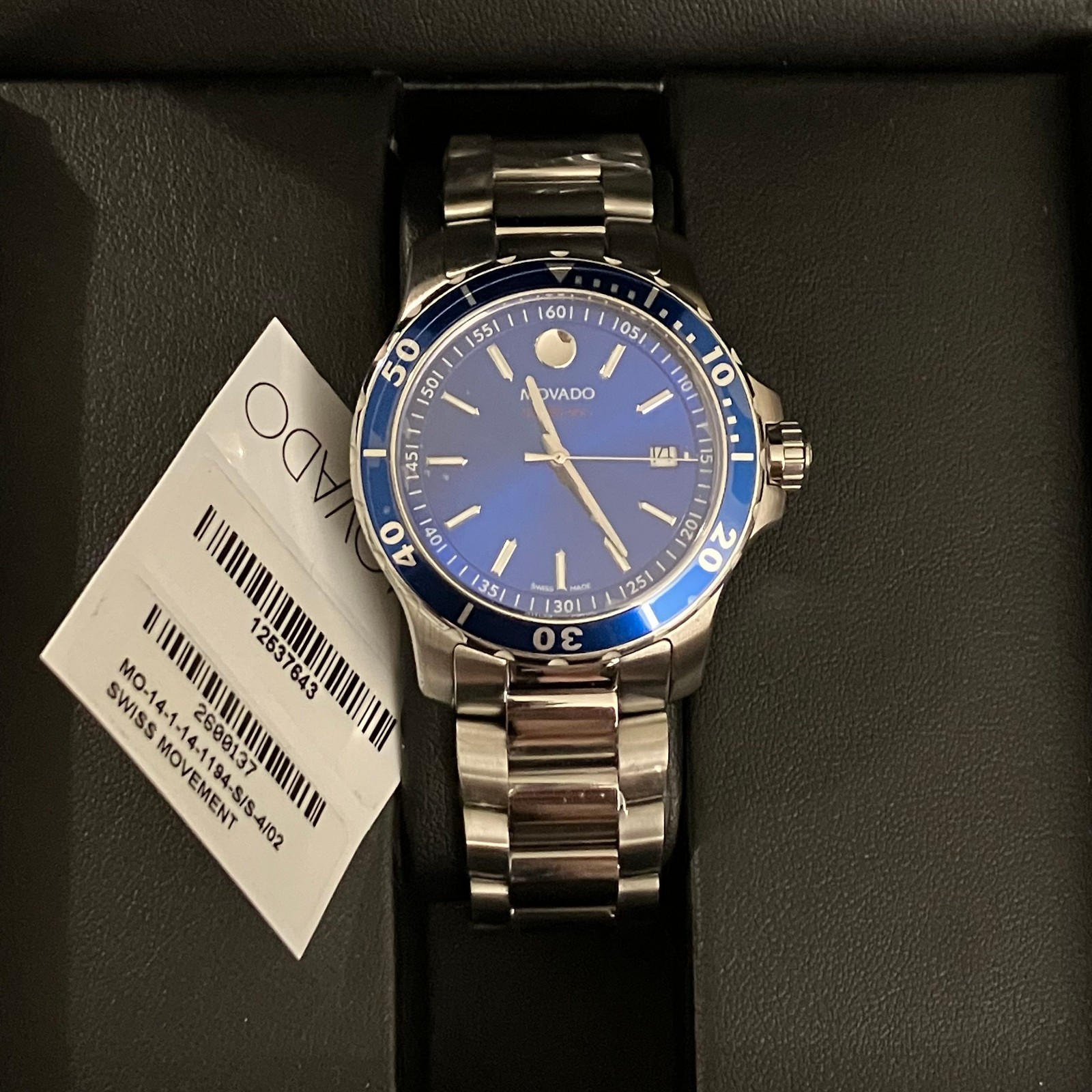 Movado Series 800 Stainless Steel Watch 40mm Blue 2600137