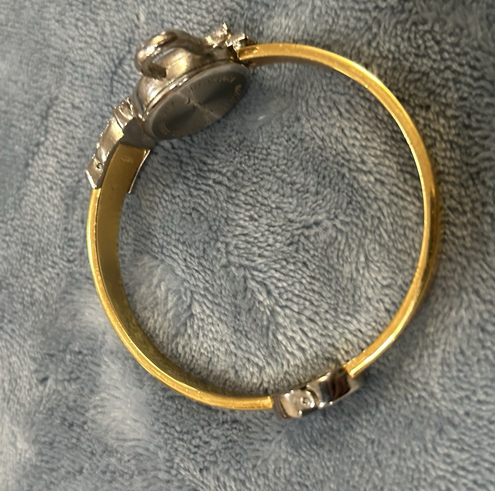 Avon Cat Watch Women Silver Gold Tone Hinged Cuff New Battery 6/8” Case~see Pics