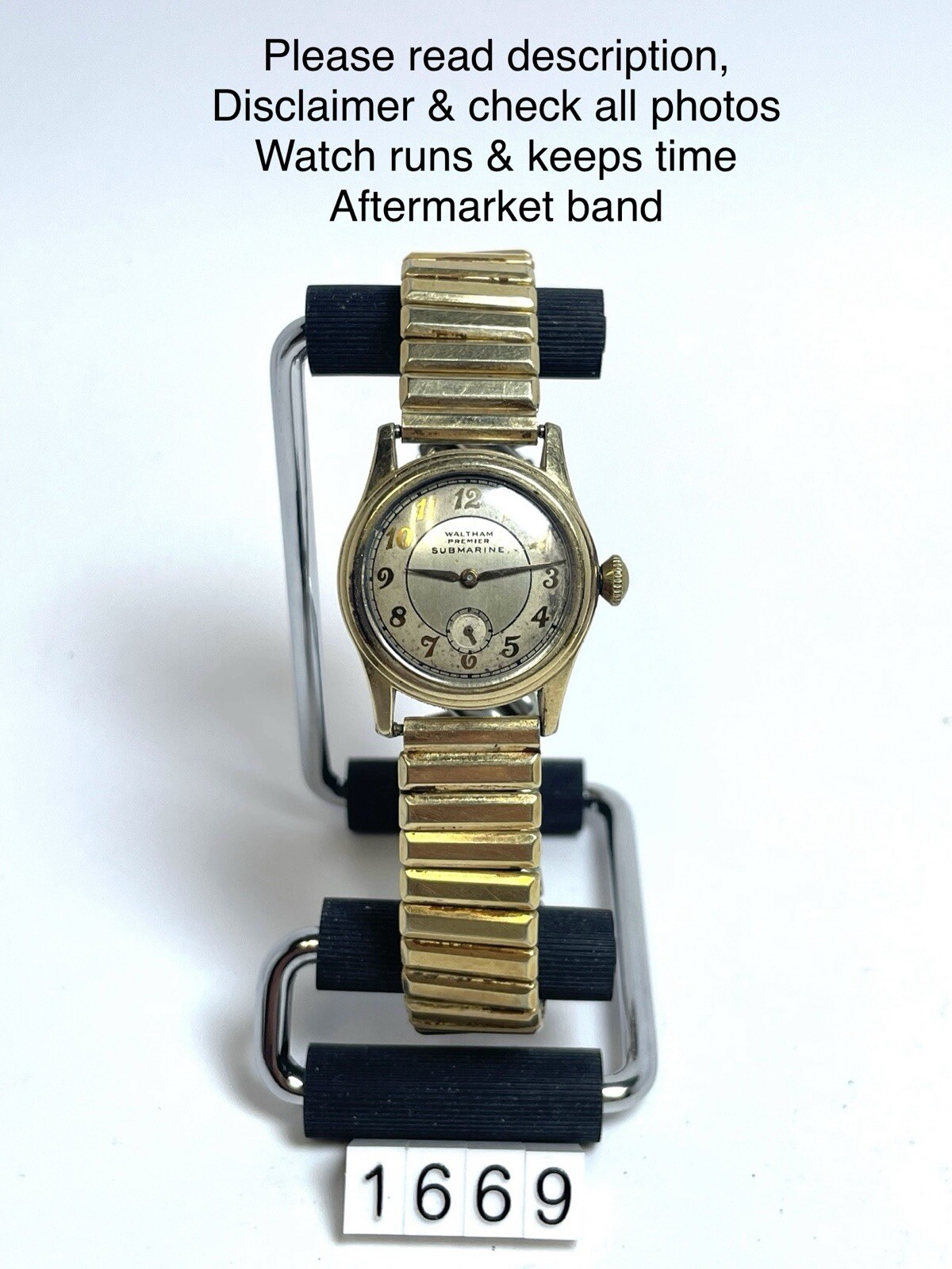 Vintage Waltham Premier Submarine Military Watch (Runs & Keeps Time).