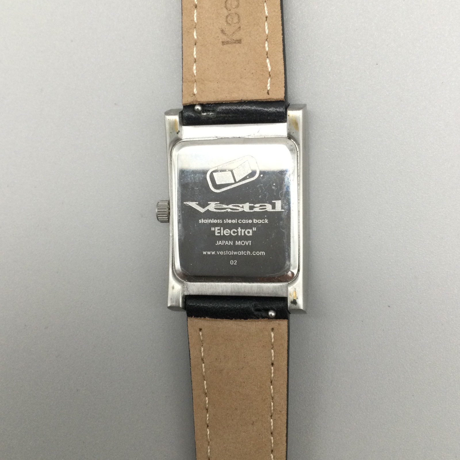 Vestal Electra Tank Mens Watch 24mm Silver Tone Dial Black Leather New Battery